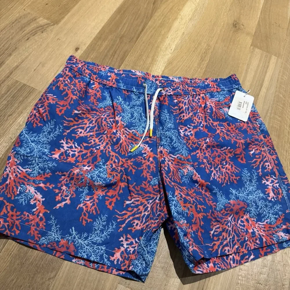 Hartford Men’s Swim Shorts Trunks Mesh Lined 6” Inseam Blue Pink Coral XXL NWT